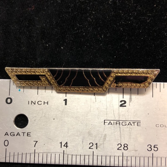 Retro Deco Style Black Enamel Rhinestone Brooches (2) - Picture 4 of 14